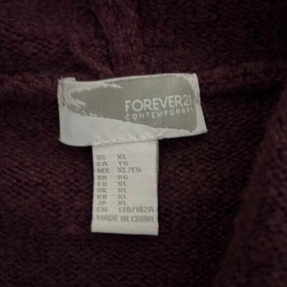 Forever 21 Contemporary Burgundy Hooded Cardigan Juniors Size XL - Picture 5 of 10